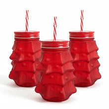 3 Frasco Mason Árbol Navideño ROJO 580ml 1428R Vittori - Vittori - vista lateral
