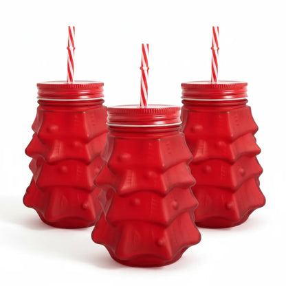 3 Frasco Mason Árbol Navideño ROJO 580ml 1428R Vittori - Vittori - vista lateral