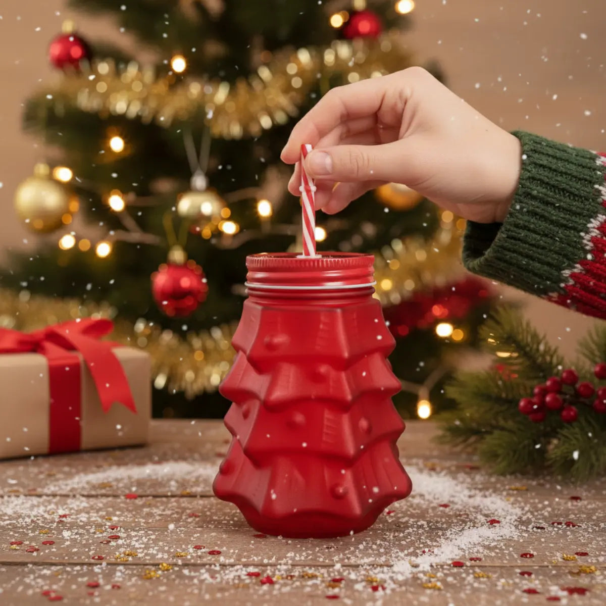 3 Frasco Mason Árbol Navideño ROJO 580ml 1428R Vittori - Vittori