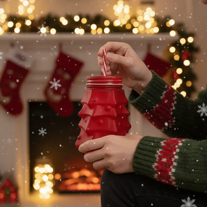 3 Frasco Mason Árbol Navideño ROJO 580ml 1428R Vittori - Vittori - detalle