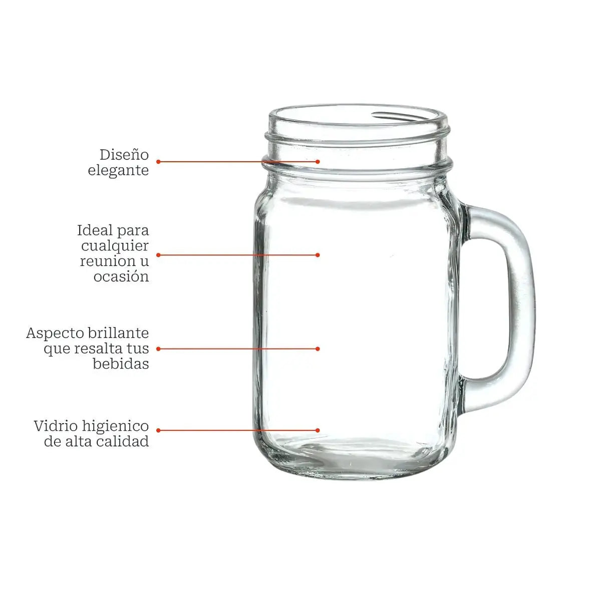 24pz Mason Jar Ice Cold Drink LISO transparente de 16oz SIN TAPA - Vittori - vista trasera