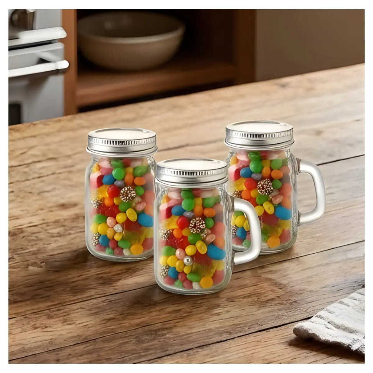4 PIEZAS Mason Jar MINI c/Asa Tapa PLATA - Vittori - vista lateral