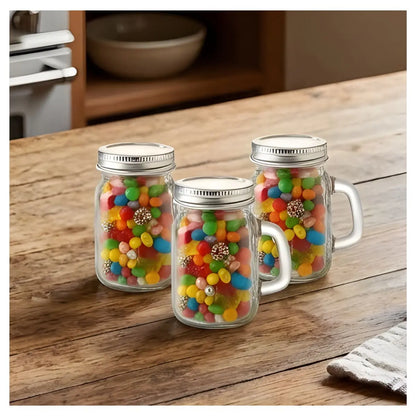 4 PIEZAS Mason Jar MINI c/Asa Tapa PLATA - Vittori - vista lateral