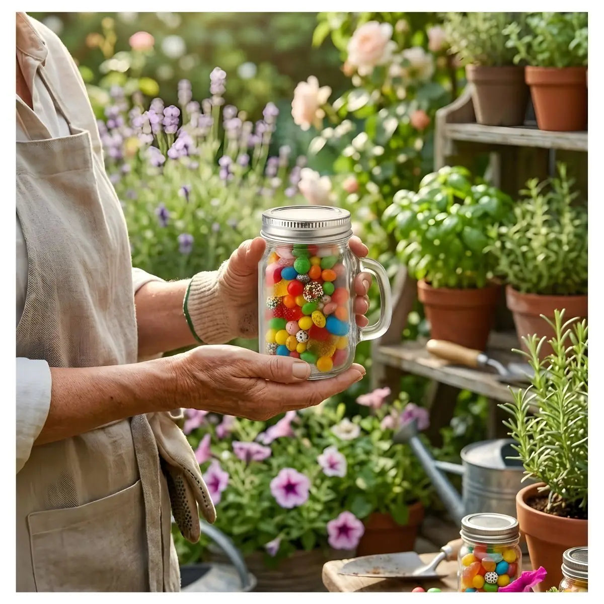 4 PIEZAS Mason Jar MINI c/Asa Tapa PLATA - Vittori - empaque