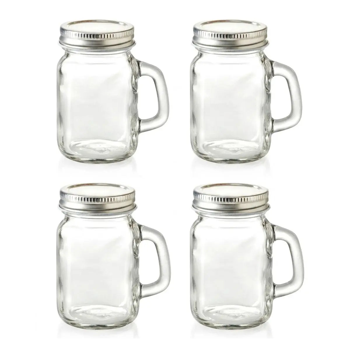 4 PIEZAS Mason Jar MINI c/Asa Tapa PLATA - Vittori