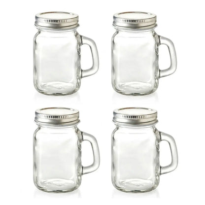 4 PIEZAS Mason Jar MINI c/Asa Tapa PLATA - Vittori