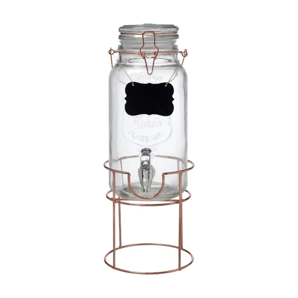 Dispensador de Vidrio 3.5 L c/Tapa Clip y base Metalica Bronce - Vittori - vista trasera