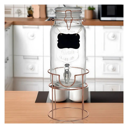 Dispensador de Vidrio 3.5 L c/Tapa Clip y base Metalica Bronce - Vittori - empaque