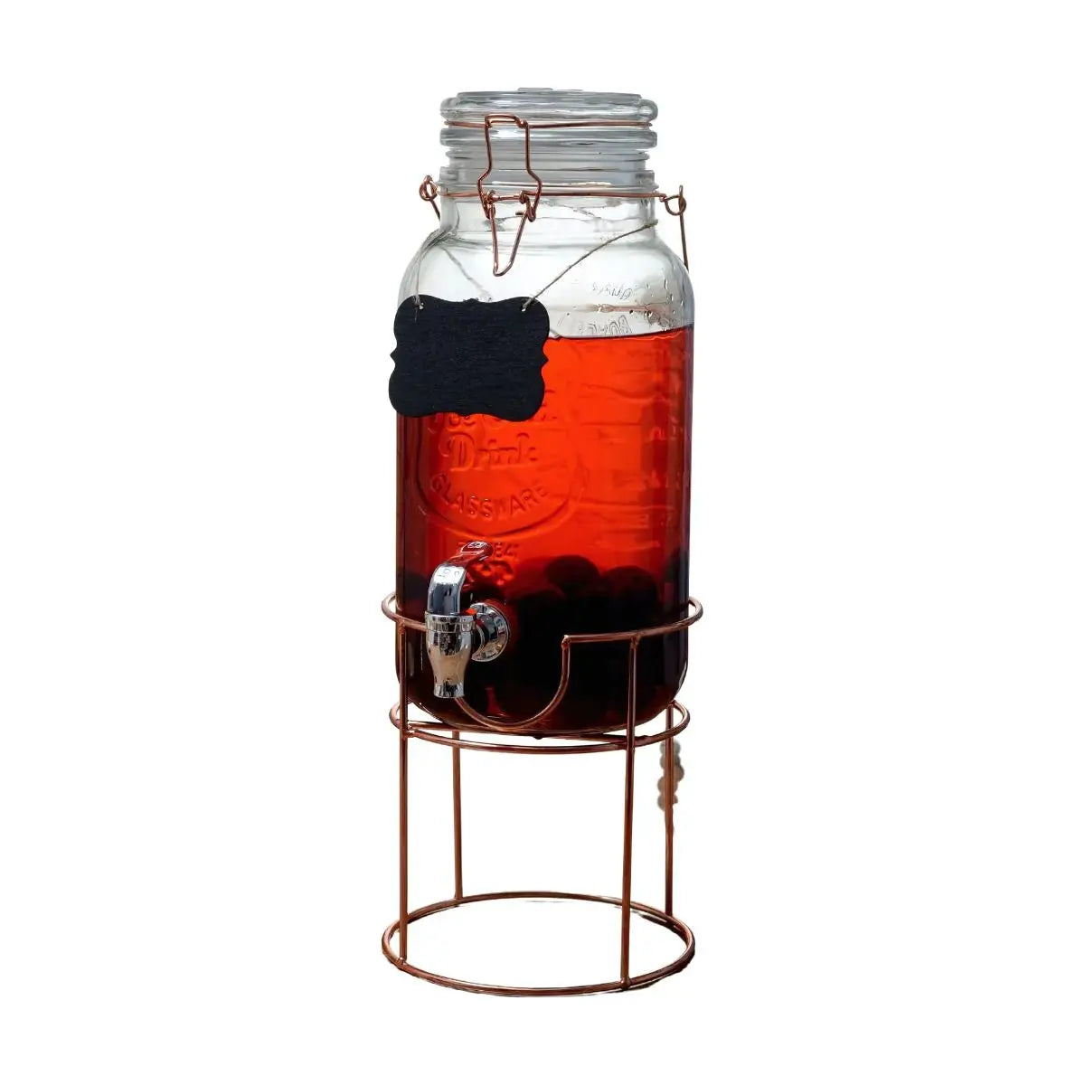 Dispensador de Vidrio 3.5 L c/Tapa Clip y base Metalica Bronce - Vittori - detalle