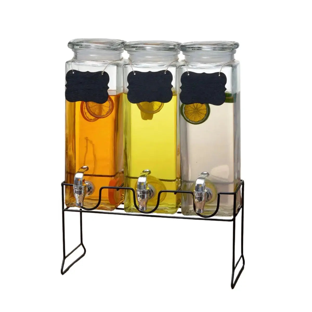 Set de 3 Dispensadores de Vidrio 3L c/Pizarra y base metalica - Vittori - detalle