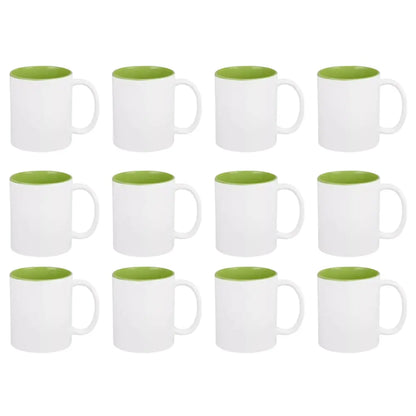 12 Tazas Ceramica Sublimacion Sublimar Blanca Colores 325ml Elegir Interior Verde - Promopción
