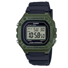 Reloj pulsera Casio Youth W-218H Cuerpo color verde, digital, fondo gris, correa resina negro, minutero/segundero negro, luz ámbar - Casio - vista lateral