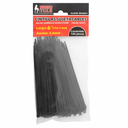 Pack 100 piezas Cincho Sujetacable 6" Dogotuls Negro, Nylon virgen - Dogotuls