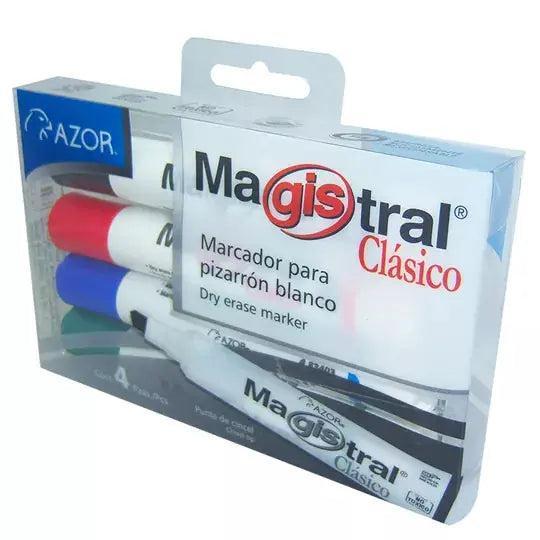 Marcadores Azor para Pizarrón Blanco Magistral Clasico 6mm 4 Piezas Elige Color Negro, Verde, Azul, Rojo - Azor - empaque
