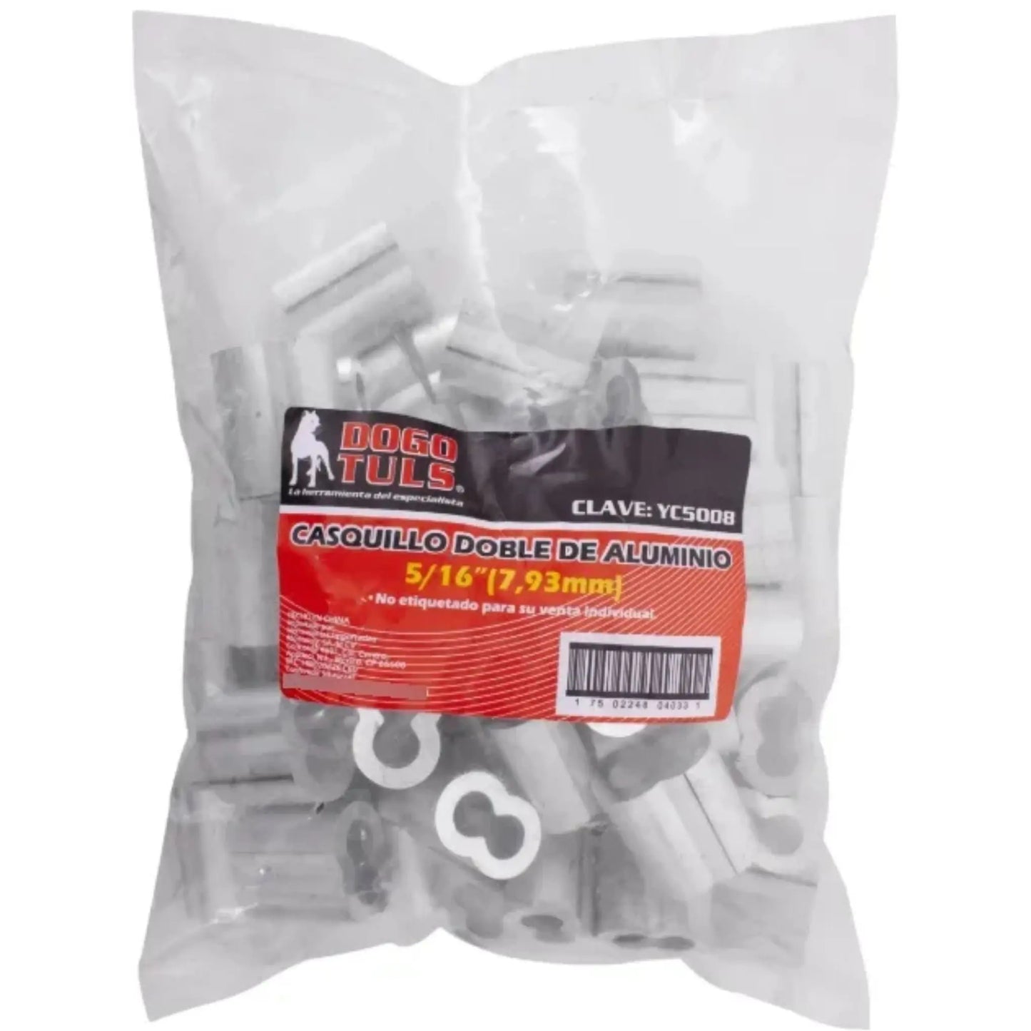 50pz Casquillo Aluminio Doble 1/4" Dogotuls Acero Cable - Dogotuls - empaque