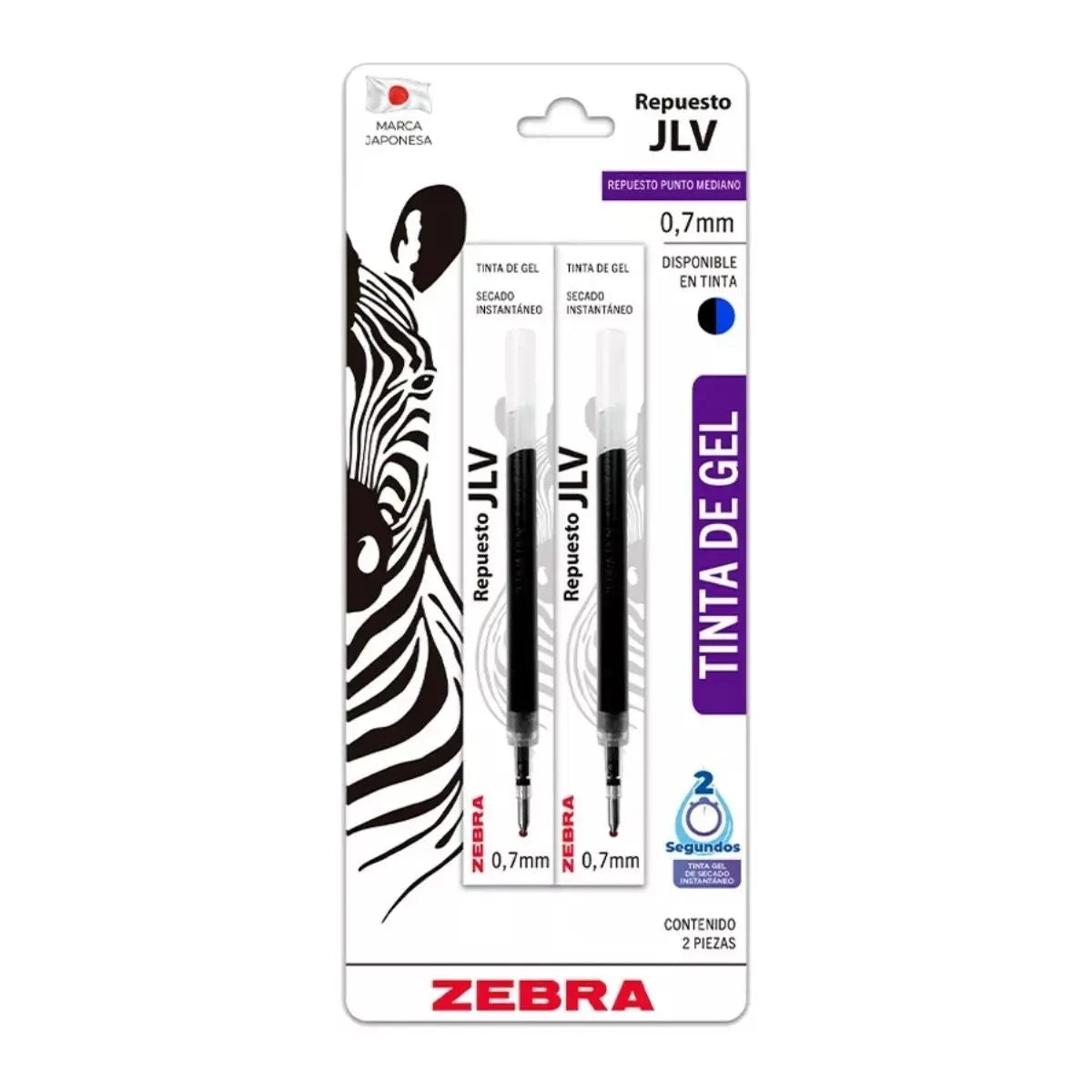 2 Repuestos Jlv Boligrafo Zebra 0.7mm Tinta Gel Negro Y Azul - Zebra