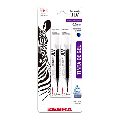 2 Repuestos Jlv Boligrafo Zebra 0.7mm Tinta Gel Negro Y Azul - Zebra
