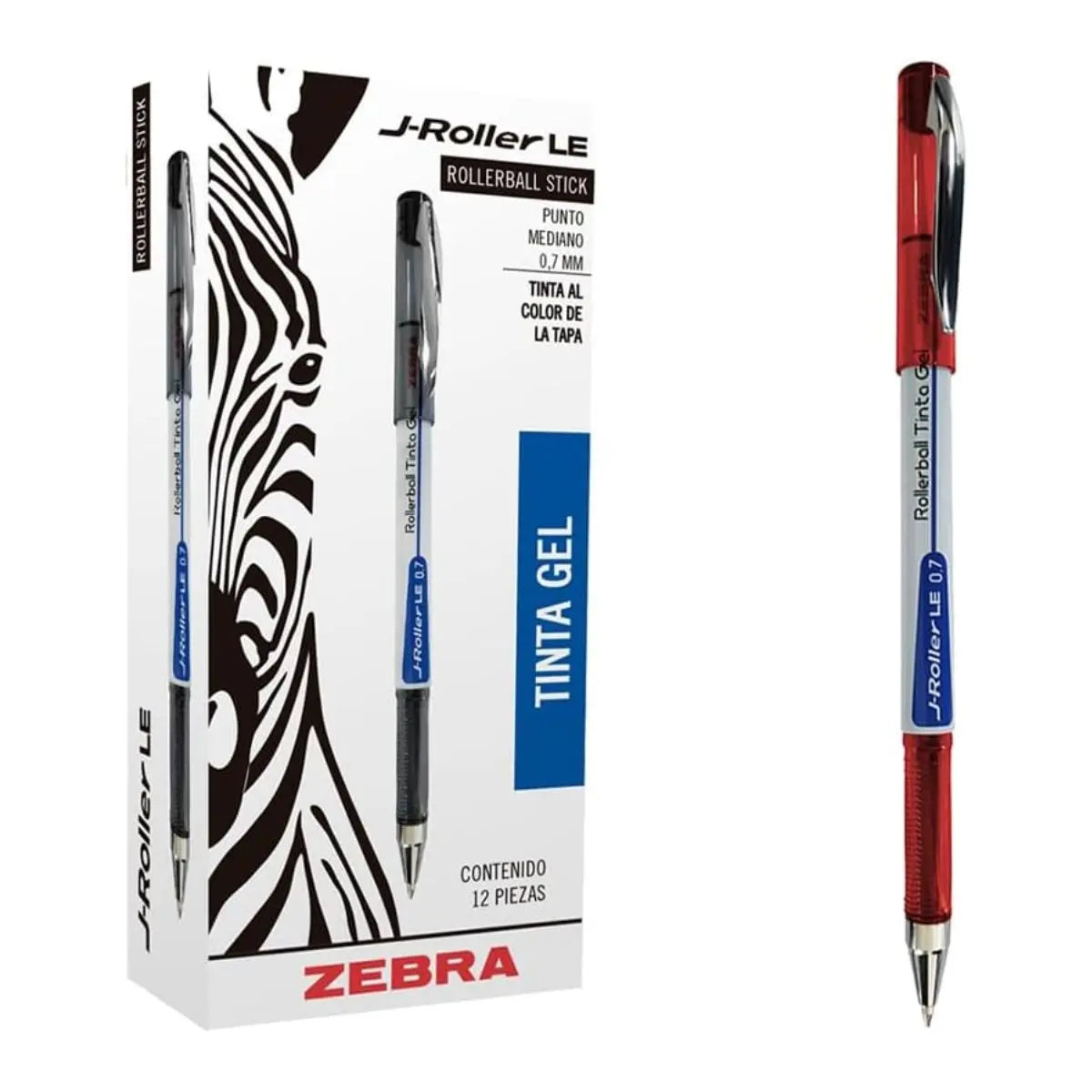 12 Boligrafos Gel J-roller Le Zebra Tinta Roja 0.7 Mm - Zebra - empaque