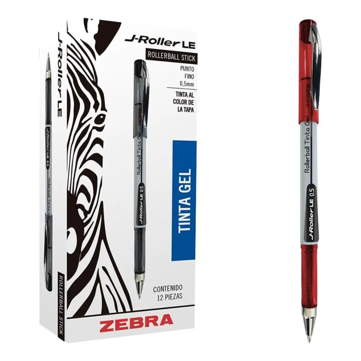 12 Boligrafos Gel J-roller Le Zebra Tinta Roja 0.5 Mm - Zebra - vista lateral