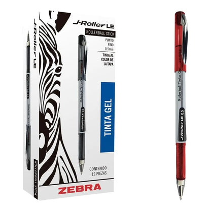 12 Boligrafos Gel J-roller Le Zebra Tinta Roja 0.5 Mm - Zebra - vista lateral
