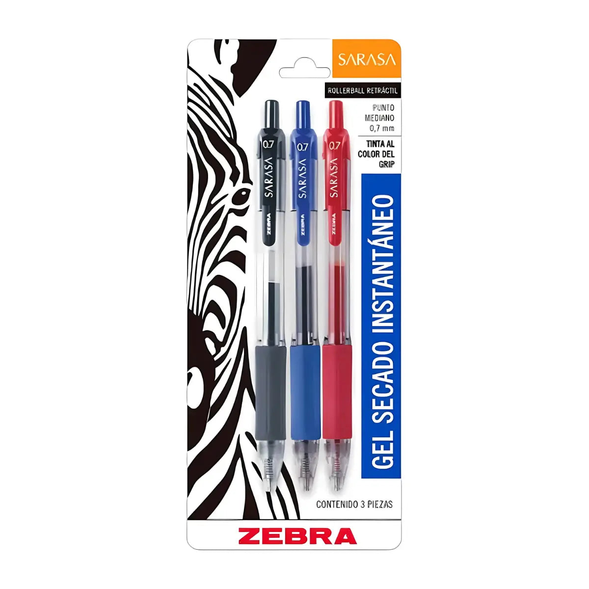 3 Boligrafo Sarasa retractil neg/azu/roj Zebra - Zebra - empaque