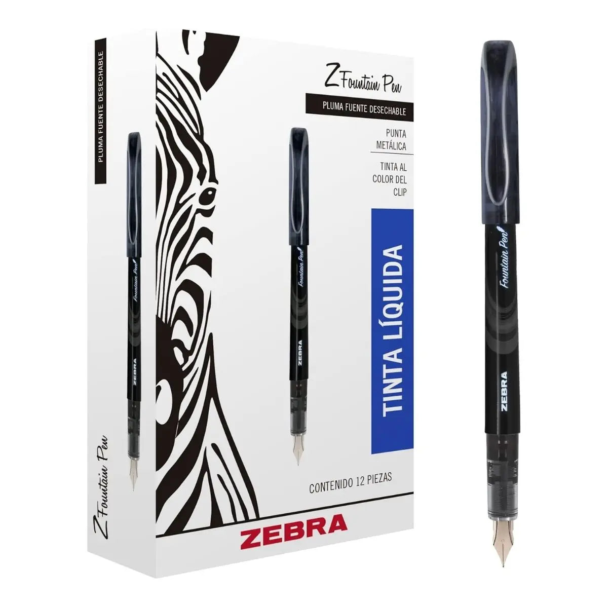 Pack 12 Pluma Fuente Z Fountain Pen Zebra Punta Metal Negro - Zebra - vista lateral
