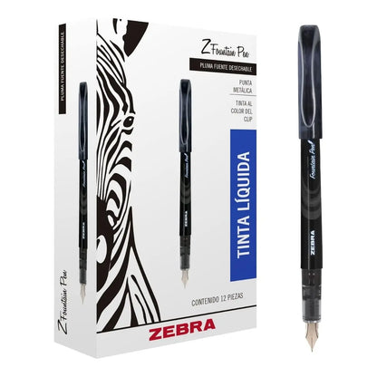 Pack 12 Pluma Fuente Z Fountain Pen Zebra Punta Metal Negro - Zebra - vista lateral