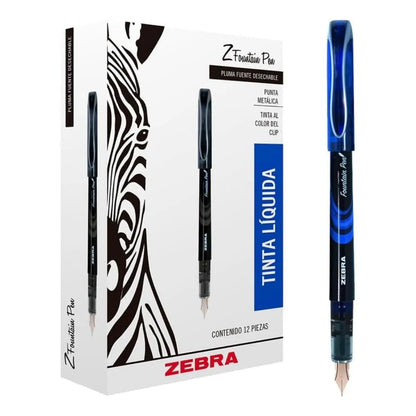 Pack 12 Pluma Fuente Z Fountain Pen Zebra Punta Metal Azul - Zebra