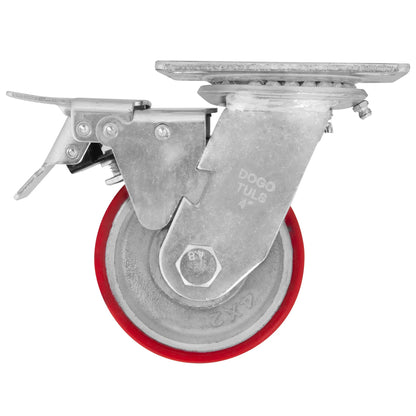 Rodaja Fierro PU Rojo 4" Dogotuls Giratoria con Freno - Dogotuls