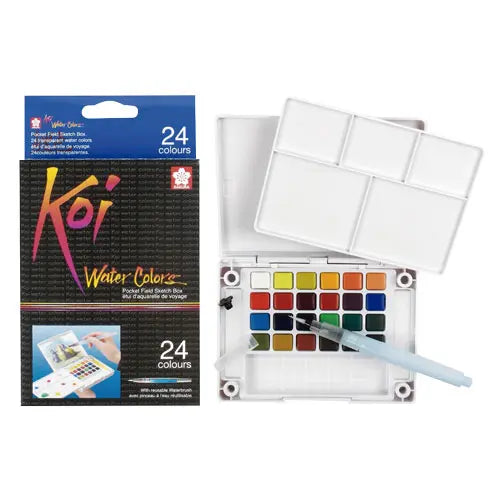 Sakura XNCW-24N, 24 Assorted Watercolors Field Sketch Set with Brush - Sakura - vista lateral