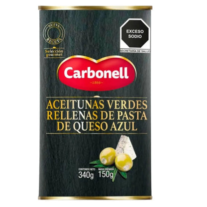 Aceitunas Verdes Rellenas de Queso Azul 340g - Deoleo - vista lateral