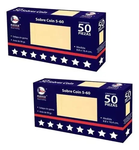 100 Sobres Nómina Dineero Coin 5-44 Nassa 8.8x16.44cm 90g - Nassa
