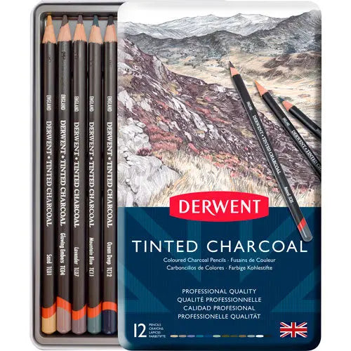 Lápices de Colores Dibujo Tinted Charcoal Derwent Caja 12 Piezas - derwent - detalle