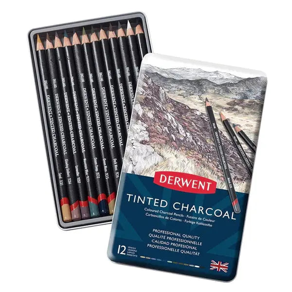 Lápices de Colores Dibujo Tinted Charcoal Derwent Caja 12 Piezas - derwent