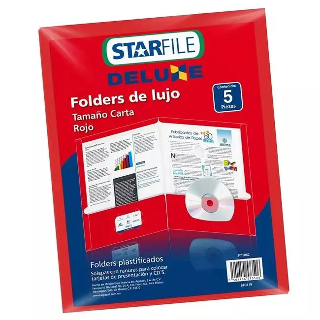 12paq. 5pzas Folder Carta Plastico Arpapel Color Rojo 23.5x29.5cm - Star File