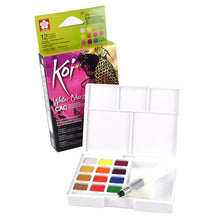 KOI - Set de acuarela portátil con 12 colores fluorescente y metálicos + pincel corto - Sakura