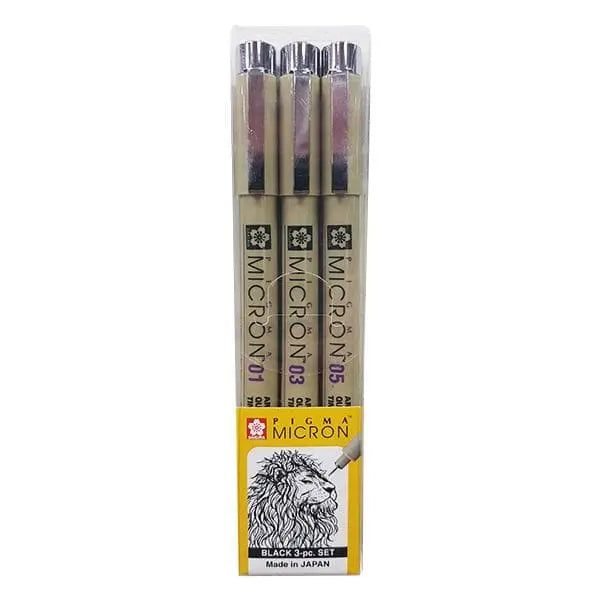 Set con 3 estilógrafos Pigma Micron (negro) - Sakura