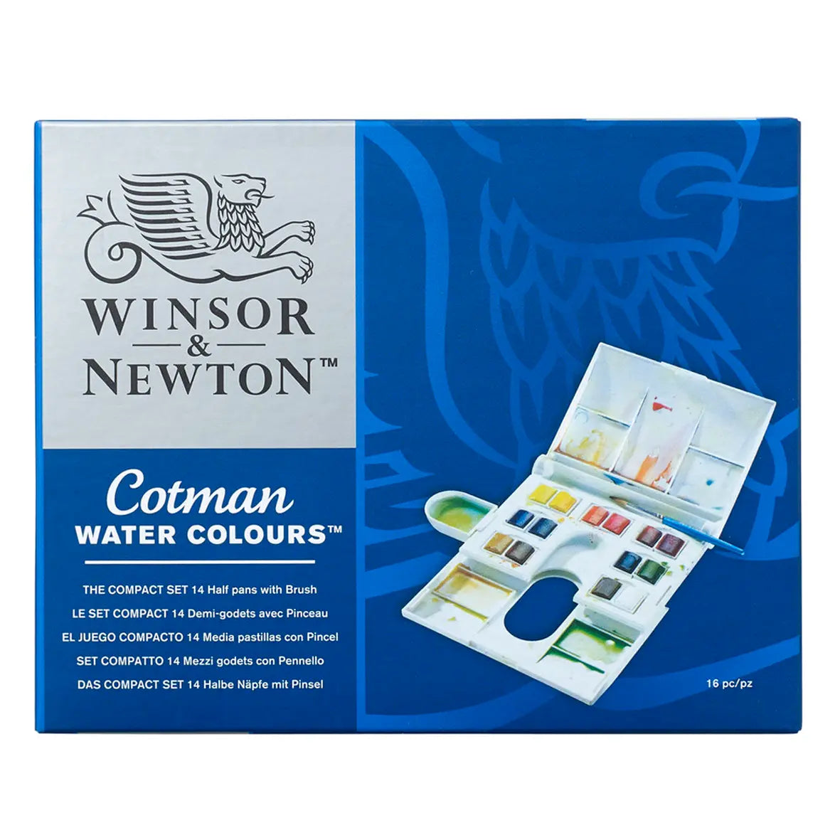 COTMAN - ESTUCHE DE ACUARELA CON 14 1/2 PASTILLAS + PINCEL #083 - Winsor and Newton - vista lateral