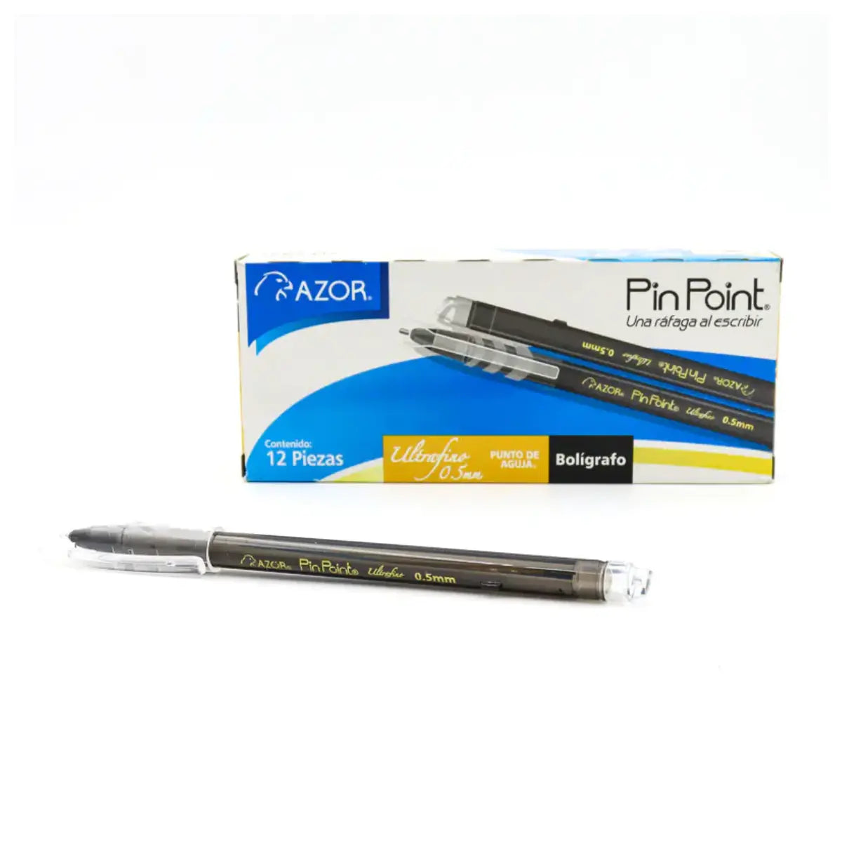 Bolígrafos Azor Pin Point Ultra Fino Punta Aguja 0.5mm 12 Piezas Elige Color Negro - Azor - vista lateral