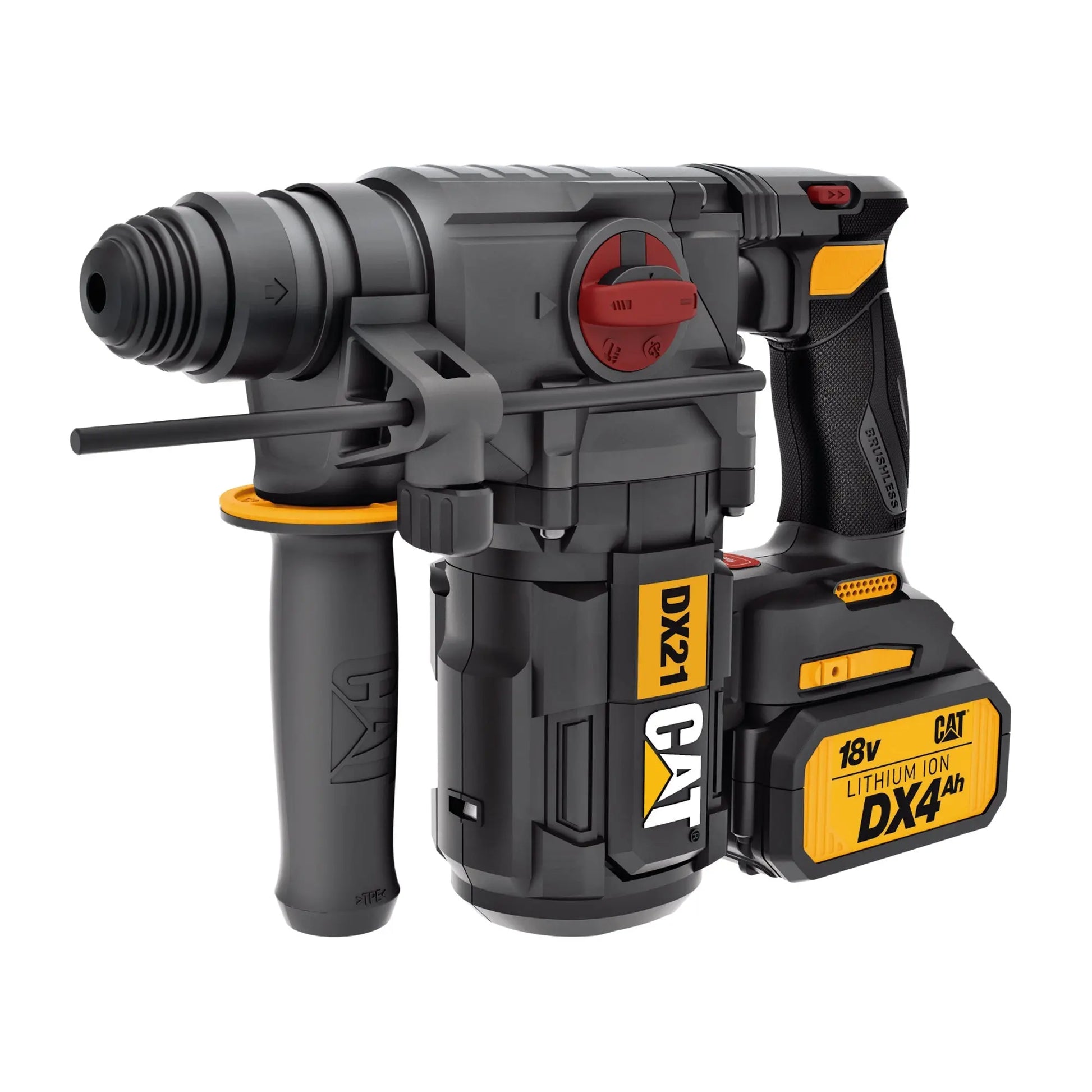CATERPILLAR MARTILLO ROTATIVO SDS SIN ESCOBILLAS DE 18V SDS-26MM 2-2J DX21 - Fandeli - vista lateral