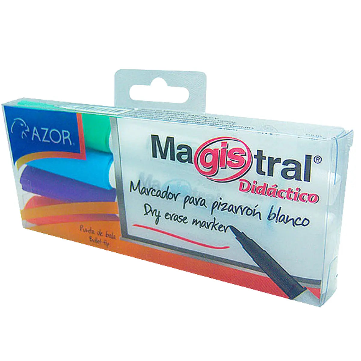 Marcadores Azor para Pizarrón Blanco 2mm Magistral Didactico 4 Piezas Violeta - Azul Claro - Verde Claro - Naranja - Azor