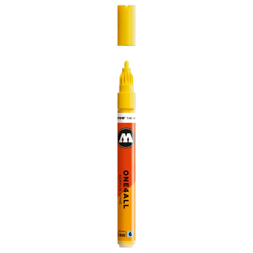 MOLOTOW -MARCADORES ACRÍLICOS ONE4ALL PUNTA REDONDA 2 MM ZINC YELLOW No.006 | #fff001 | opaco | ? | mate / 2 mm - Molotow - empaque