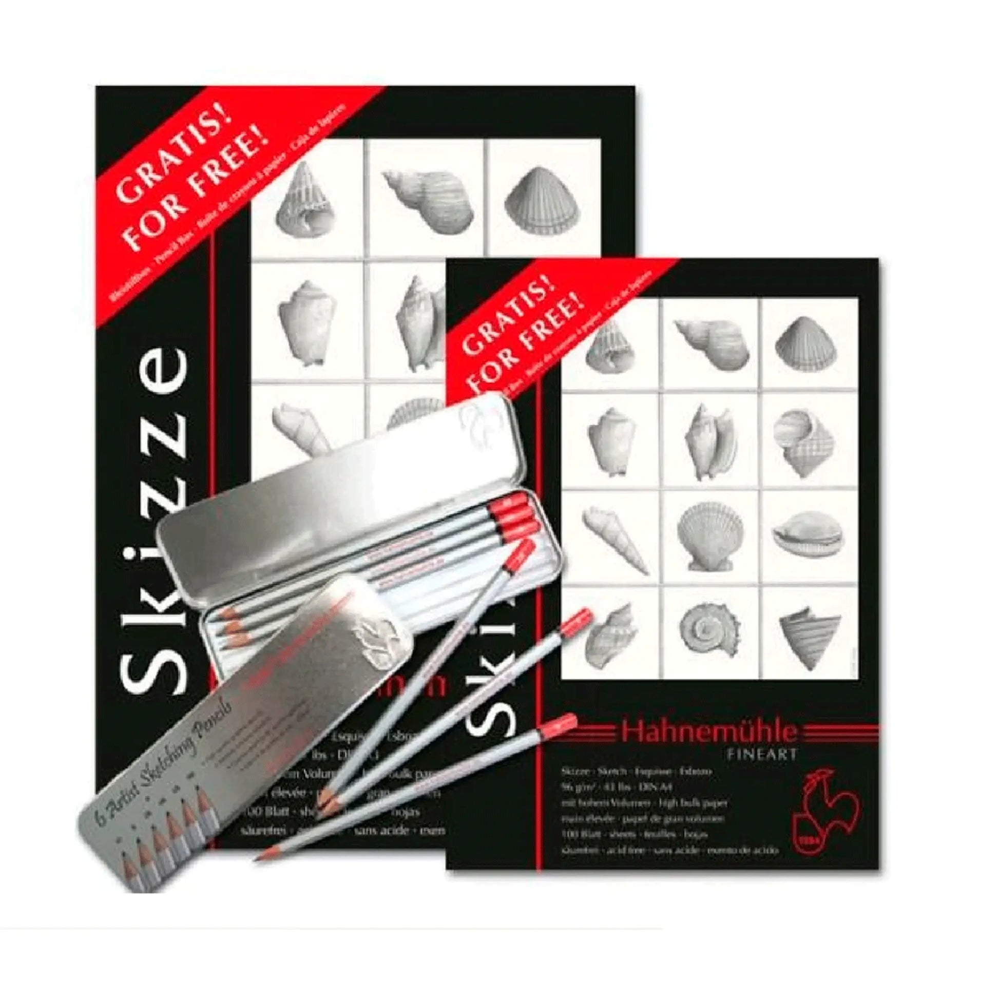 HAHNEMÜHLE - 2 Blocks + 1 caja de lápices skizze - Lock