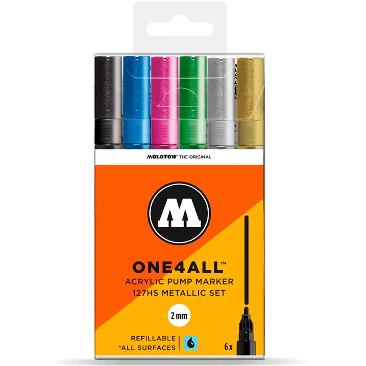 MOLOTOW -Set con 6 marcadores acrílicos metálicos one4all - Molotow - vista lateral