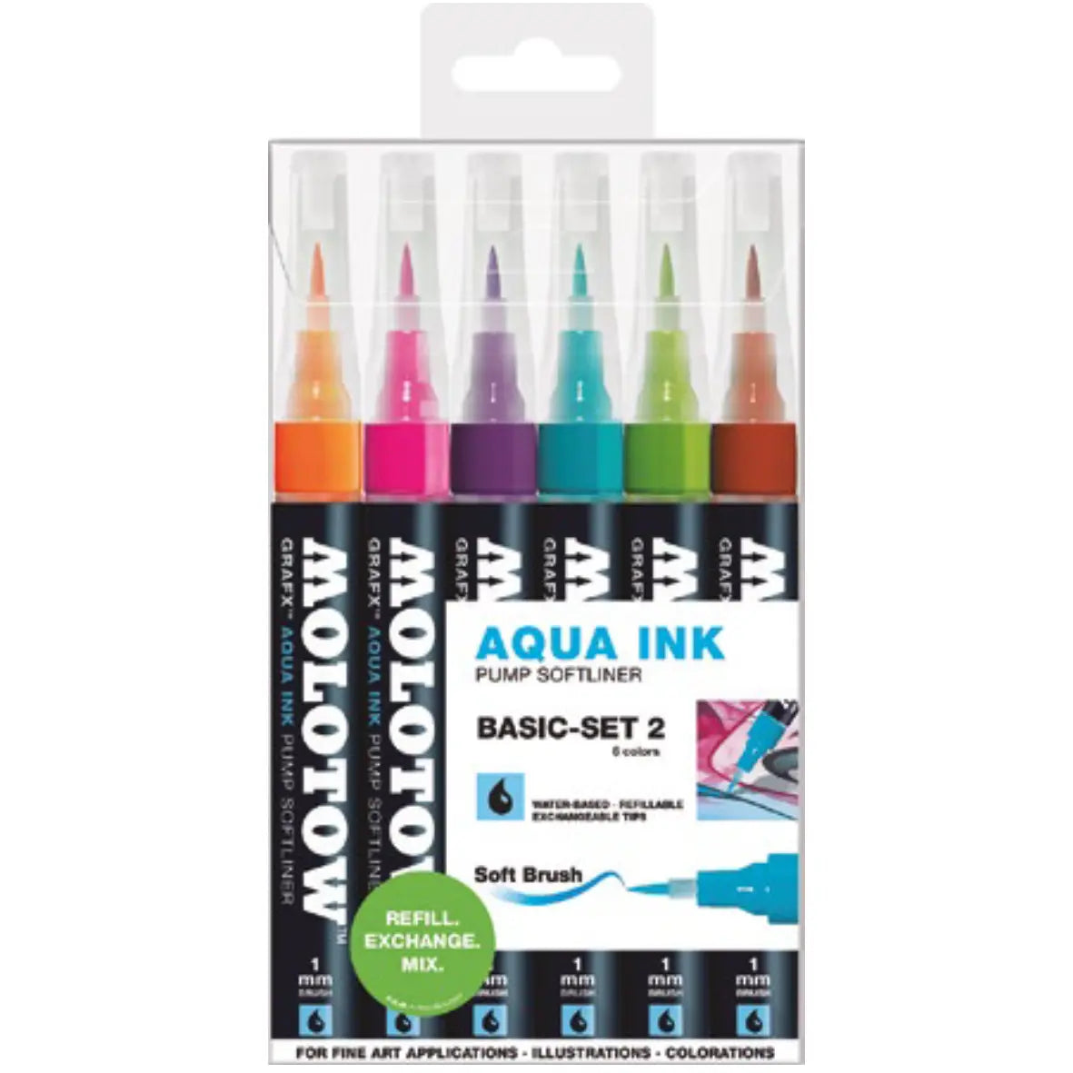 MOLOTOW -  PACK CON 6 MARCADORES ACUARELABLES GRAFX 1MM "SET #2" - Molotow - vista lateral