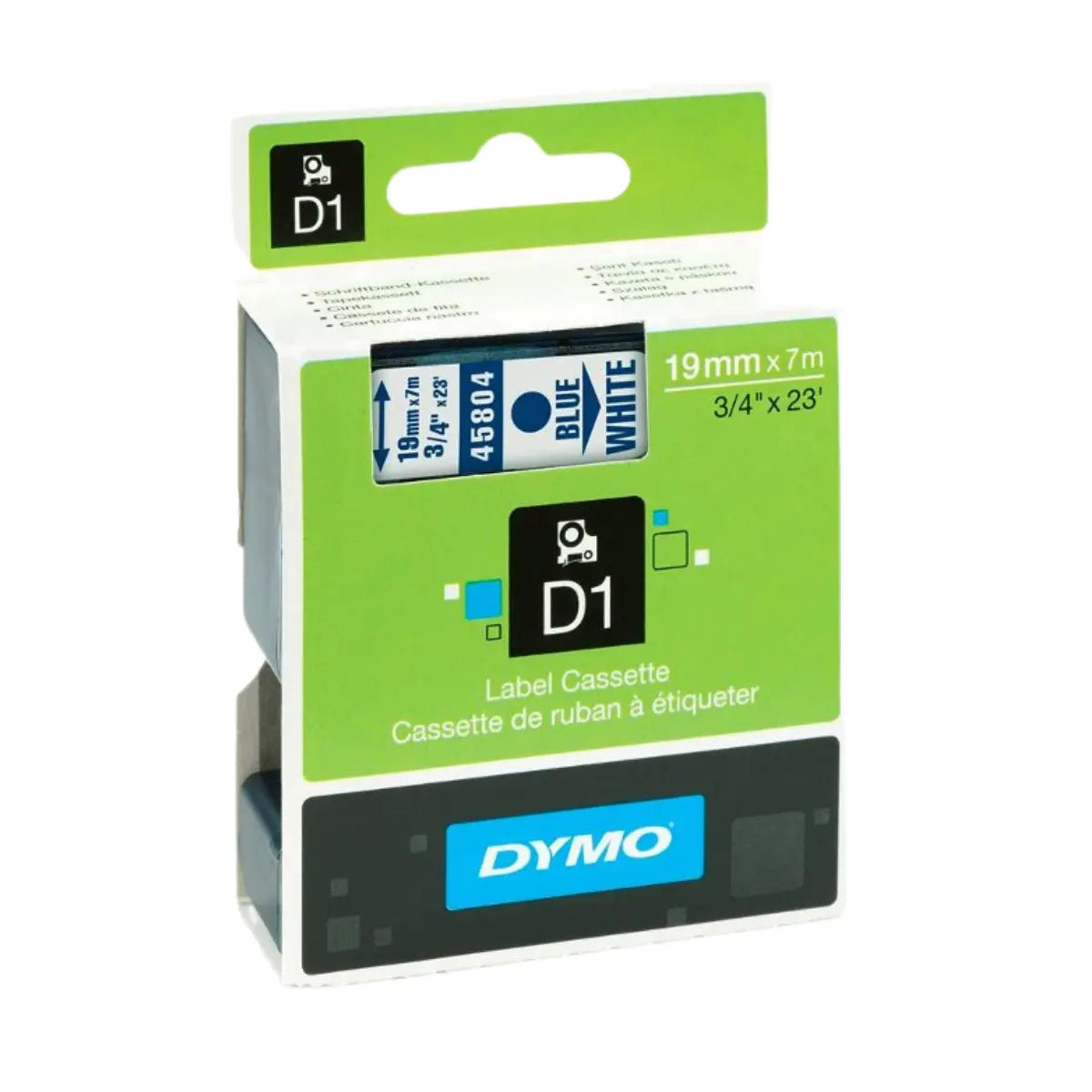 Cinta Rotuladora Blanca Con Tinta Azul 19mm x 7m 45804 - dymo - vista lateral