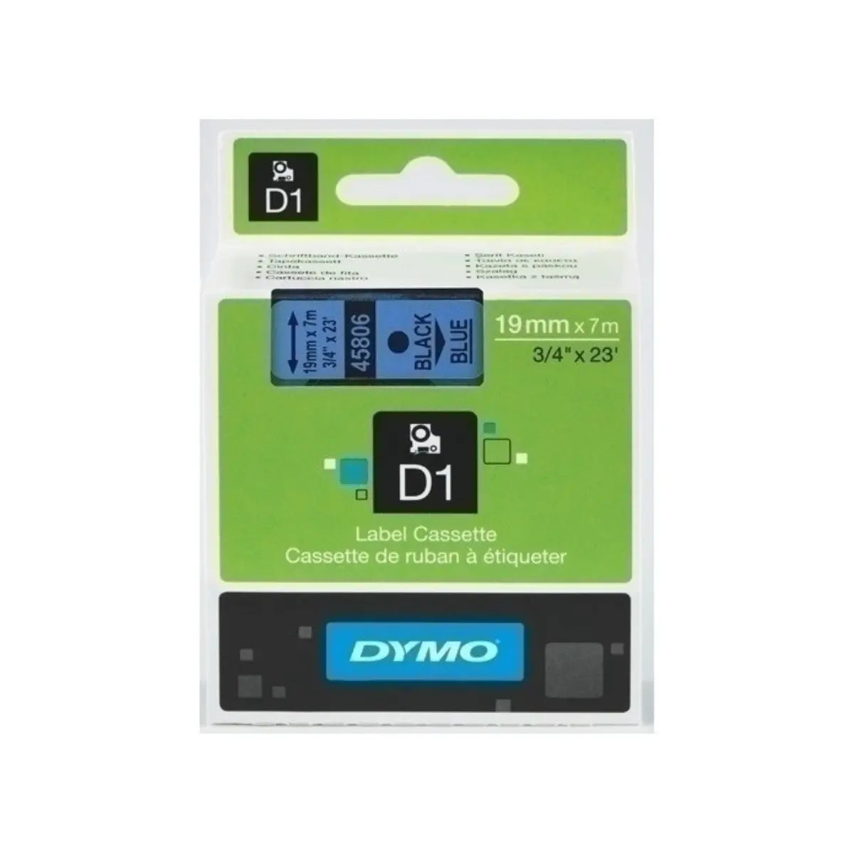 Cinta Rotuladora Azul Tinta Negro 19mm x 7 m  45806 - dymo - vista lateral