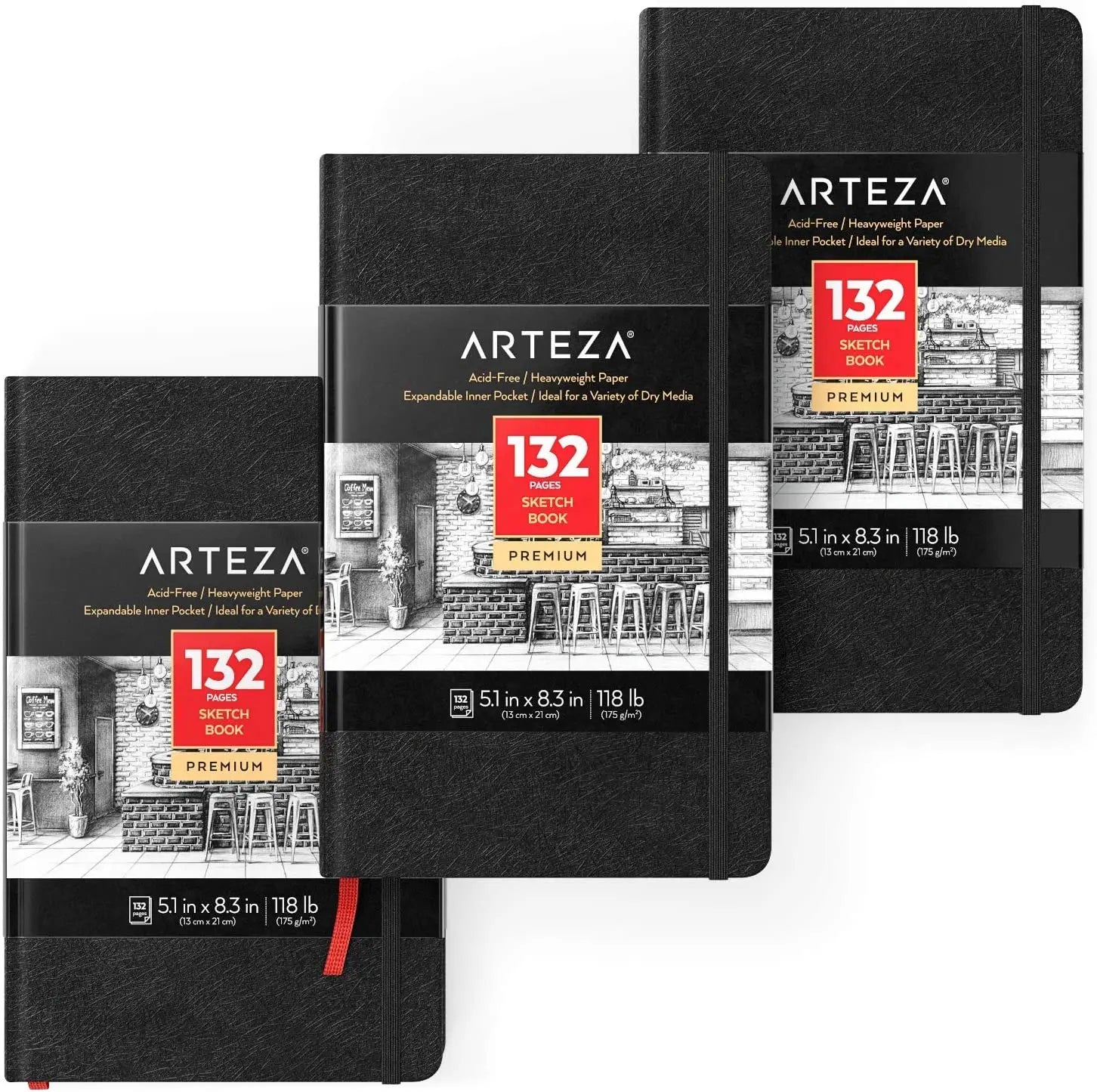 Set 3 Sketchbook Cuaderno Dibujo 132 Hojas Gris 14x21 Arteza - Arteza - detalle