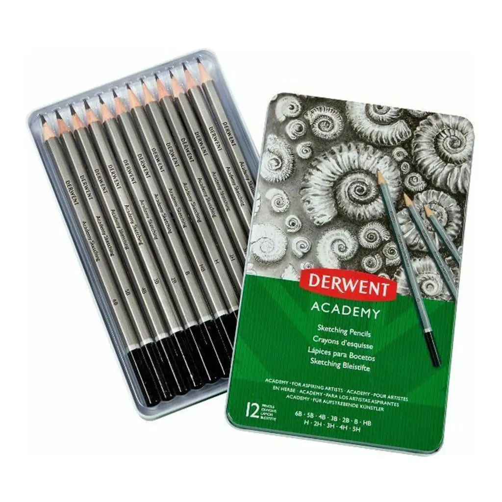DERWENT - Caja metálica con 12 lápices de grafito - DERWENT