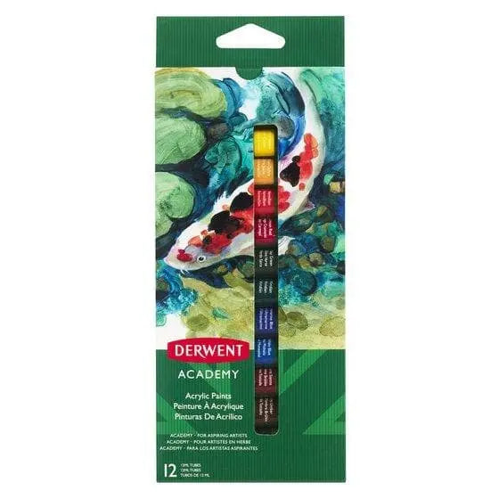 Derwent academy -  Caja con 12 tubos de pintura acrílica de 12 ml c/u - DERWENT